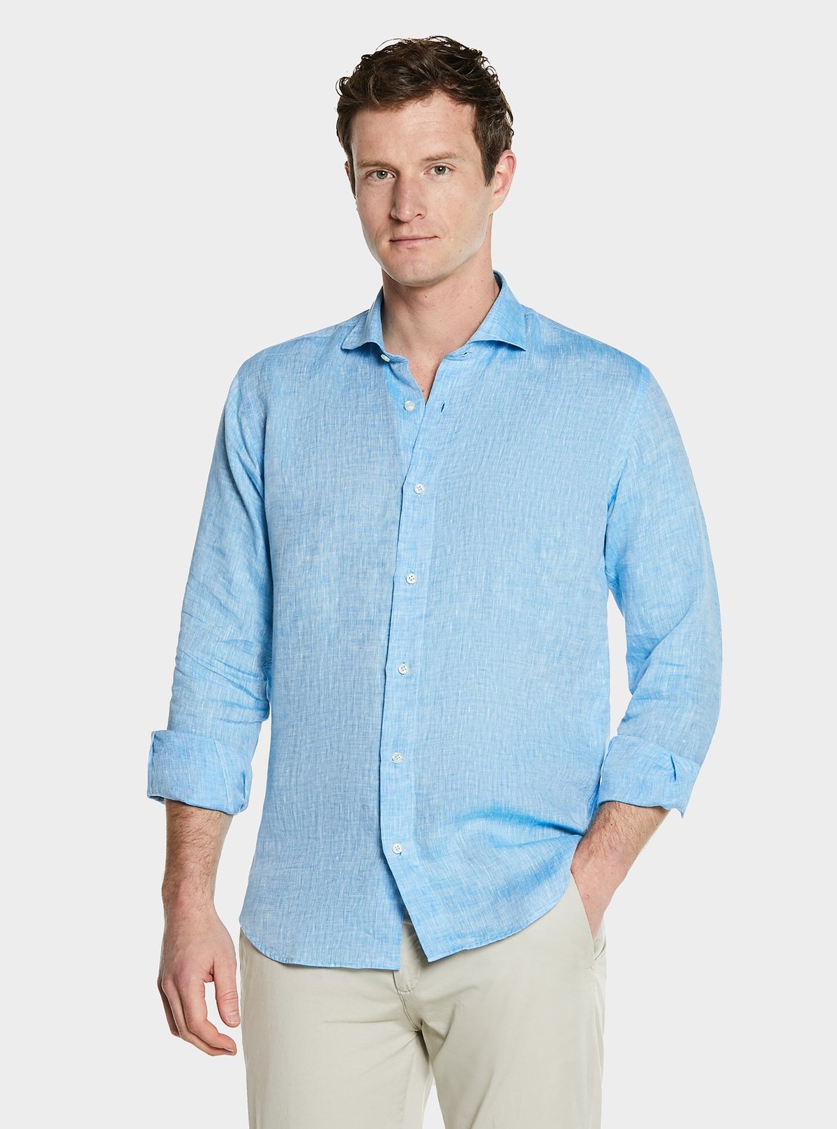 Camicia collo francese in lino tinta unita